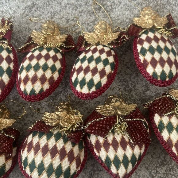 9 Vintage Harlequin Diamond Pattern Christmas Tree Decorations - Picture 3 of 5